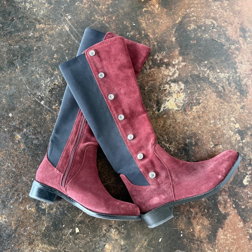 Vince Camuto Riding Boots Suede Knee High Military Button Equestrian Womens 7